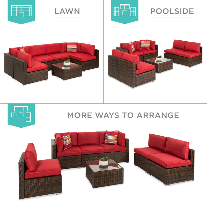 7-Piece Modular Wicker Sectional Conversation Set w/ 2 Pillows, Cover - Kivo Store