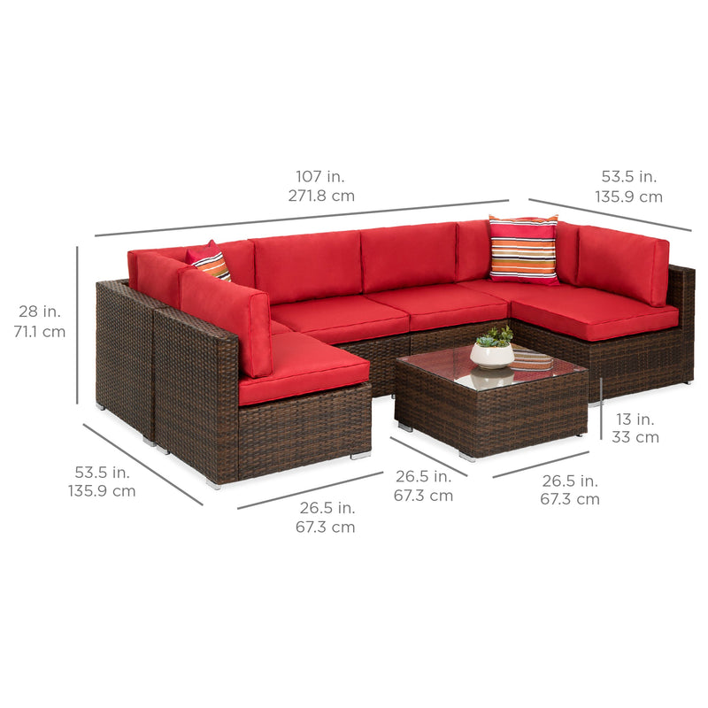 7-Piece Modular Wicker Sectional Conversation Set w/ 2 Pillows, Cover - Kivo Store