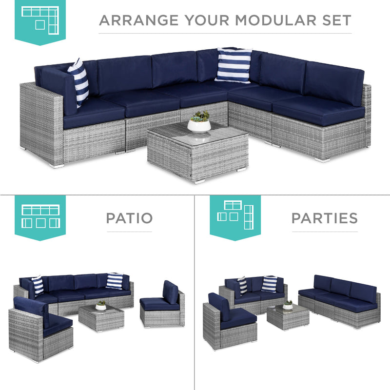 7-Piece Modular Wicker Sectional Conversation Set w/ 2 Pillows, Cover - Kivo Store