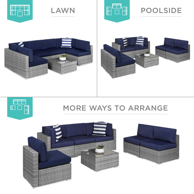 7-Piece Modular Wicker Sectional Conversation Set w/ 2 Pillows, Cover - Kivo Store