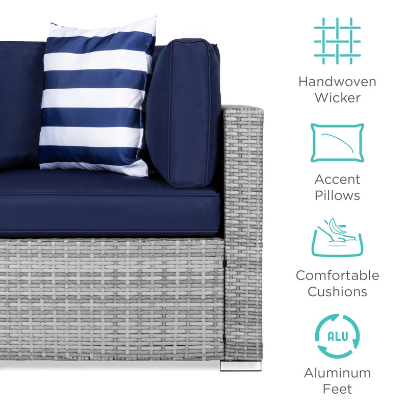 7-Piece Modular Wicker Sectional Conversation Set w/ 2 Pillows, Cover - Kivo Store