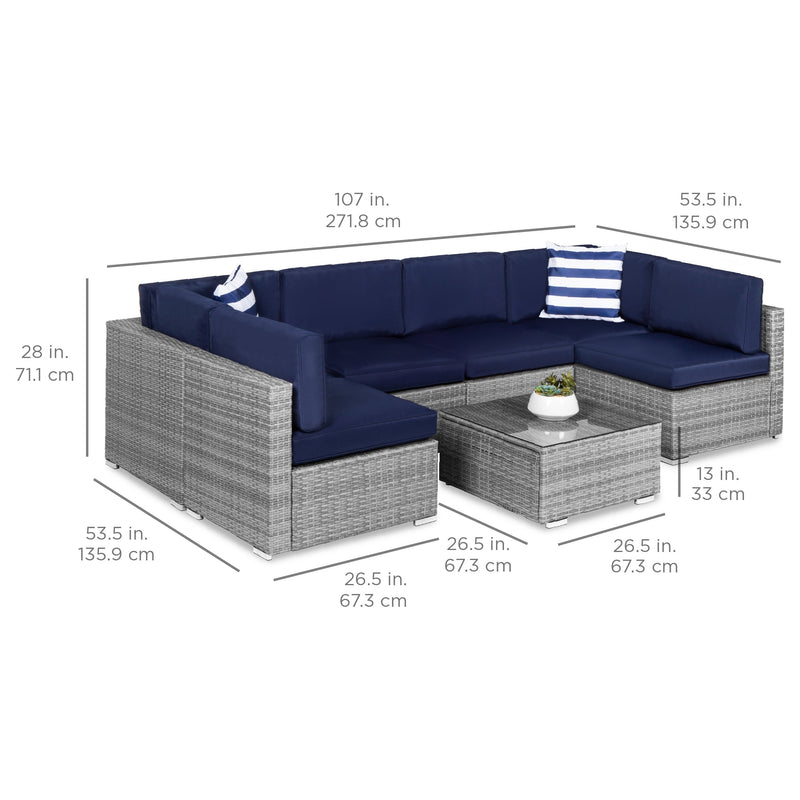 7-Piece Modular Wicker Sectional Conversation Set w/ 2 Pillows, Cover - Kivo Store