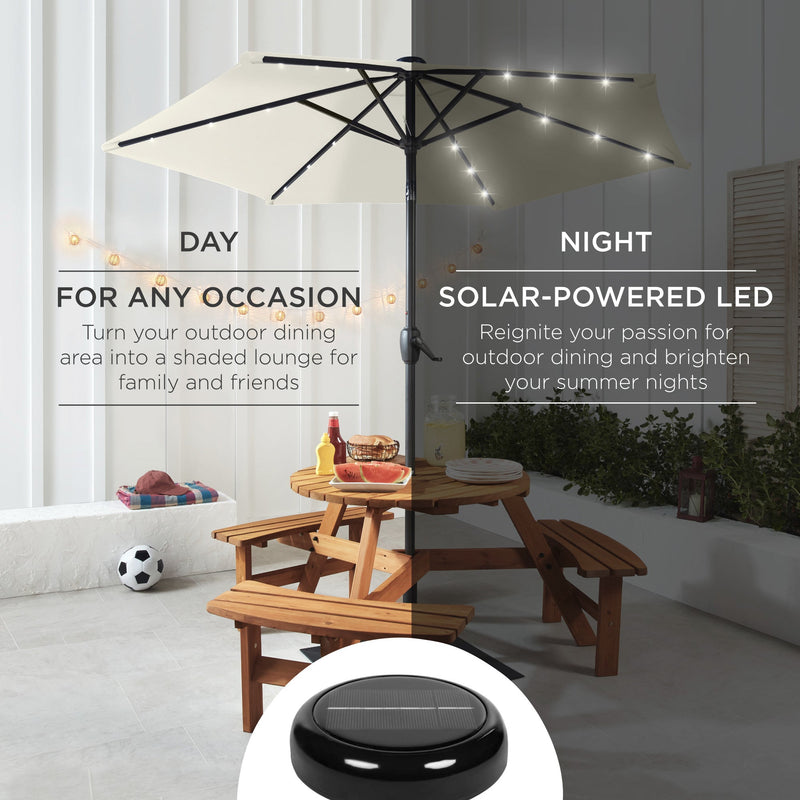 Outdoor Solar Patio Umbrella w/ Push Button Tilt, Crank Lift - 7.5ft - Kivo Store
