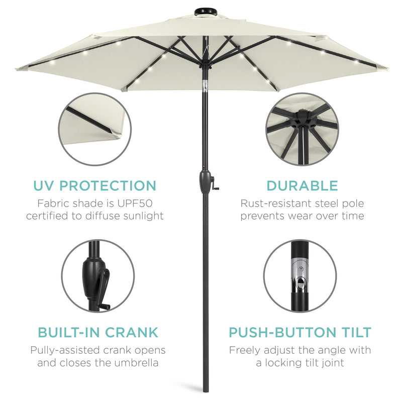 Outdoor Solar Patio Umbrella w/ Push Button Tilt, Crank Lift - 7.5ft - Kivo Store