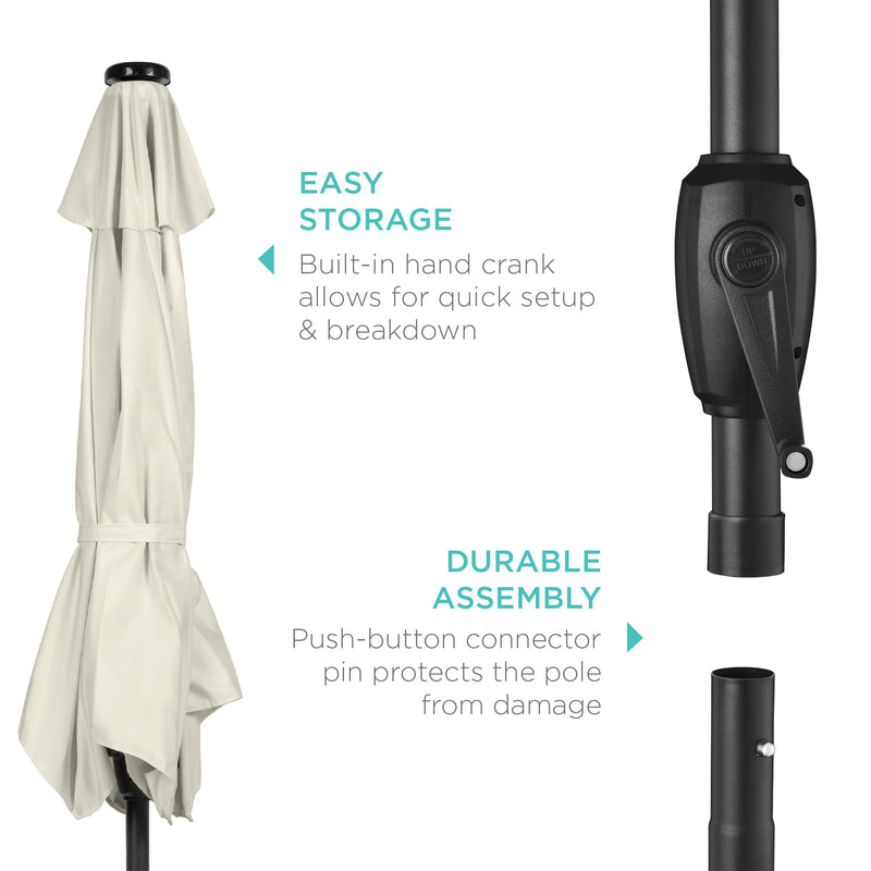 Outdoor Solar Patio Umbrella w/ Push Button Tilt, Crank Lift - 7.5ft - Kivo Store