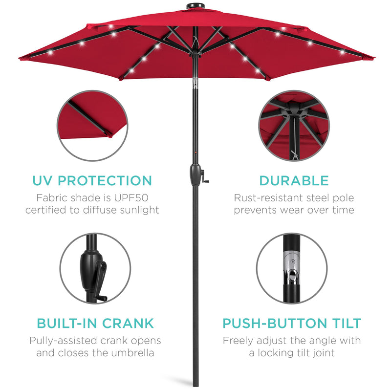 Outdoor Solar Patio Umbrella w/ Push Button Tilt, Crank Lift - 7.5ft - Kivo Store