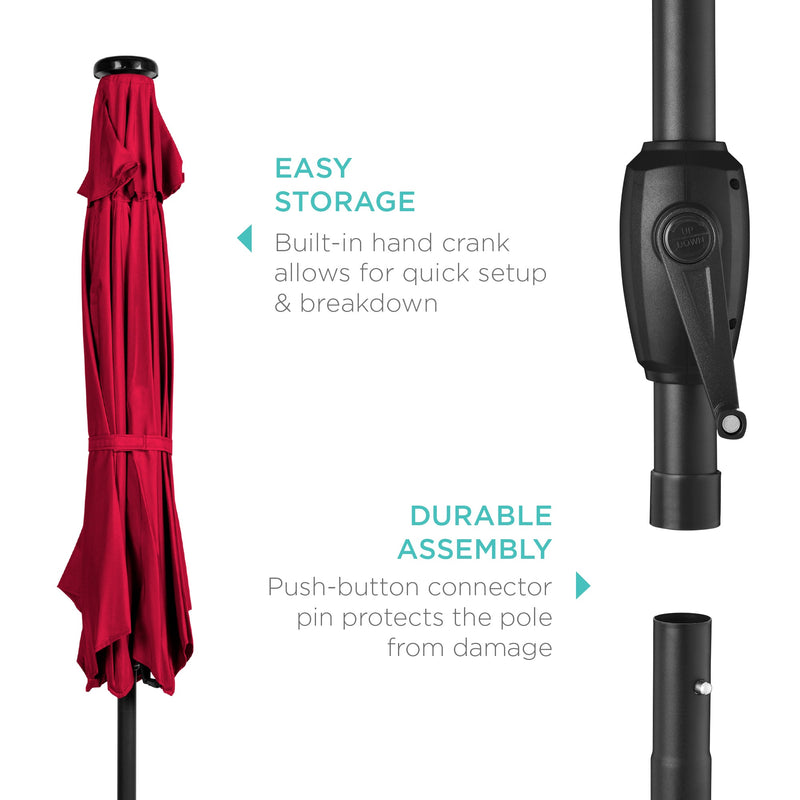 Outdoor Solar Patio Umbrella w/ Push Button Tilt, Crank Lift - 7.5ft - Kivo Store