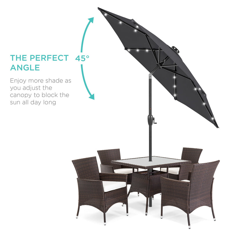Outdoor Solar Patio Umbrella w/ Push Button Tilt, Crank Lift - 7.5ft - Kivo Store