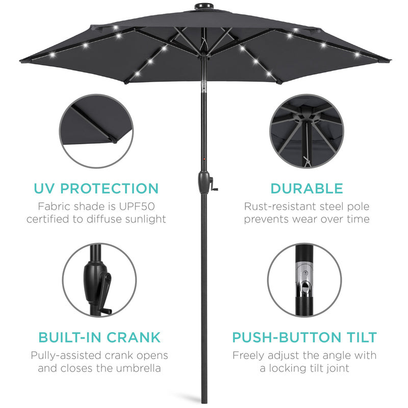 Outdoor Solar Patio Umbrella w/ Push Button Tilt, Crank Lift - 7.5ft - Kivo Store