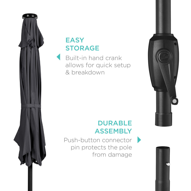 Outdoor Solar Patio Umbrella w/ Push Button Tilt, Crank Lift - 7.5ft - Kivo Store