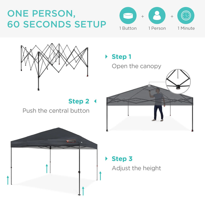 One-Person Setup Instant Pop Up Canopy w/ Case, 4 Weight Bags - 10x10ft - Kivo Store