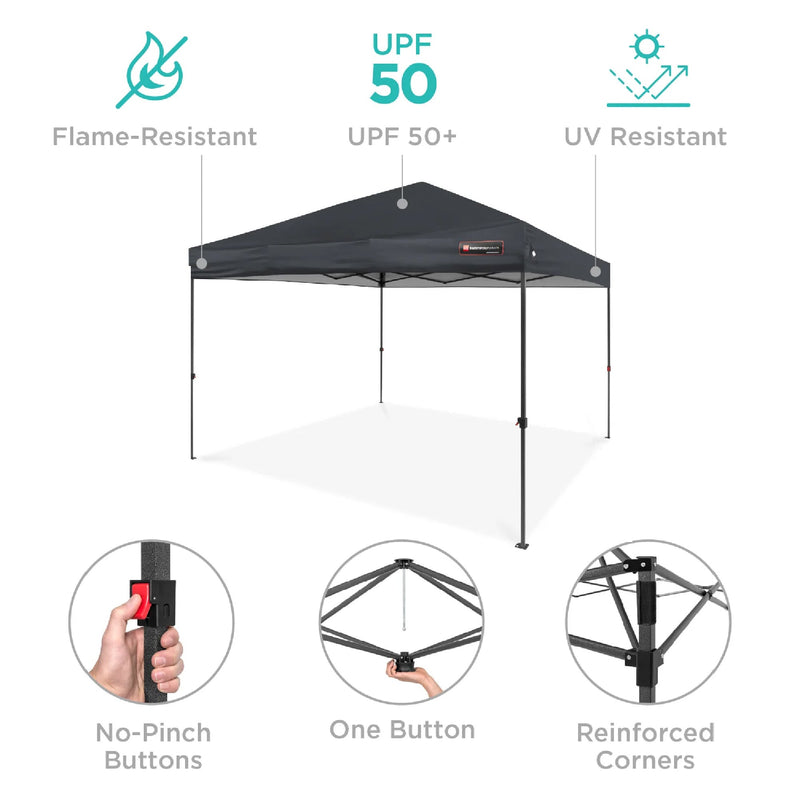 One-Person Setup Instant Pop Up Canopy w/ Case, 4 Weight Bags - 10x10ft - Kivo Store
