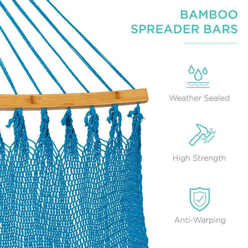 2-Person Woven Polyester Hammock w/ Curved Bamboo Spreader Bar, Carry Bag - Kivo Store