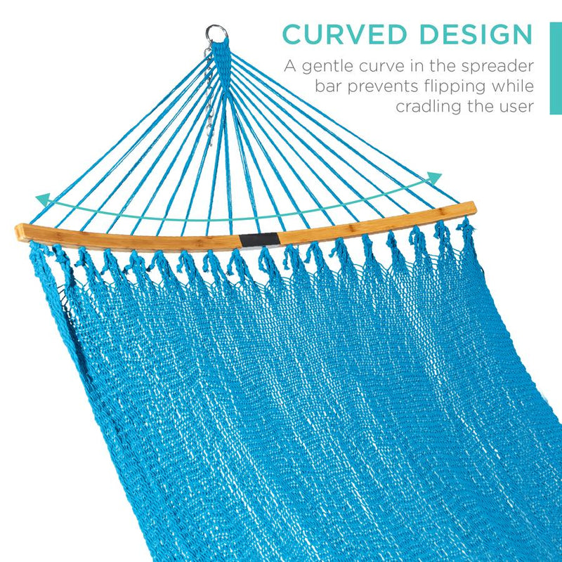 2-Person Woven Polyester Hammock w/ Curved Bamboo Spreader Bar, Carry Bag - Kivo Store