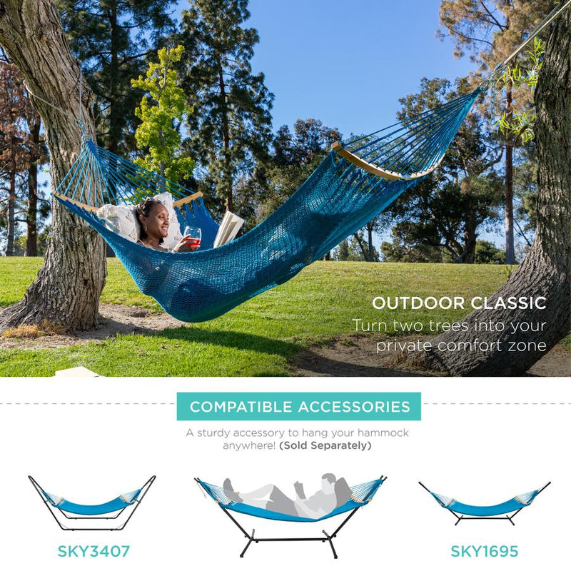 2-Person Woven Polyester Hammock w/ Curved Bamboo Spreader Bar, Carry Bag - Kivo Store