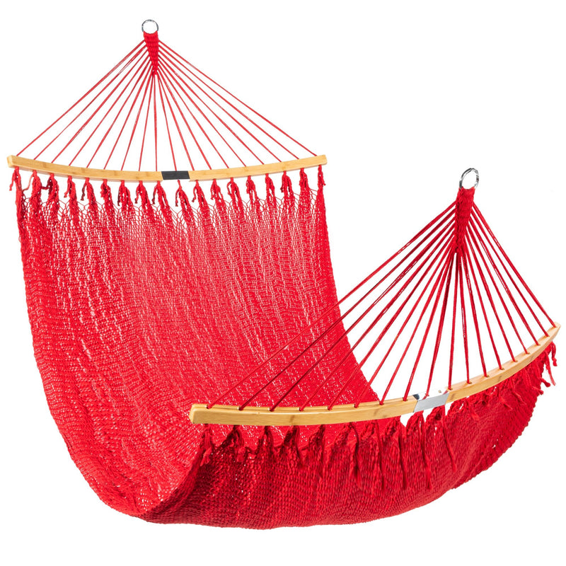 2-Person Woven Polyester Hammock w/ Curved Bamboo Spreader Bar, Carry Bag - Kivo Store