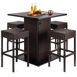 5-Piece Wicker Bar Set w/ 4 Stools, Built-In Bottle Opener, Hidden Storage - Kivo Store