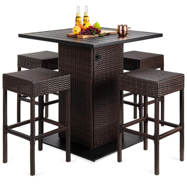 5-Piece Wicker Bar Set w/ 4 Stools, Built-In Bottle Opener, Hidden Storage - Kivo Store