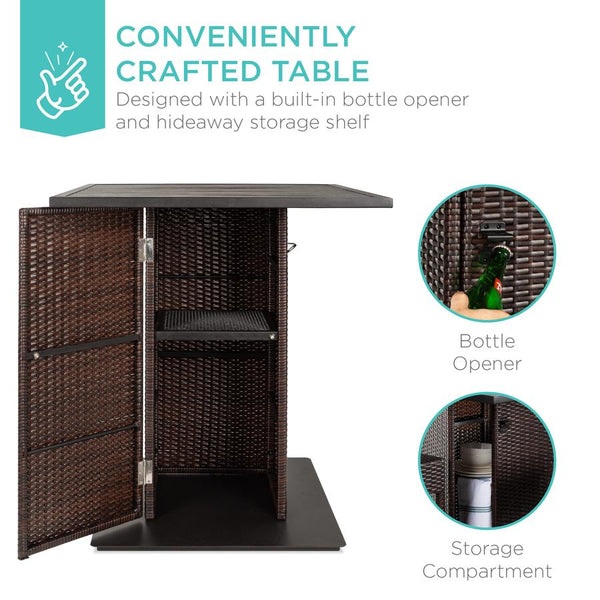 5-Piece Wicker Bar Set w/ 4 Stools, Built-In Bottle Opener, Hidden Storage - Kivo Store