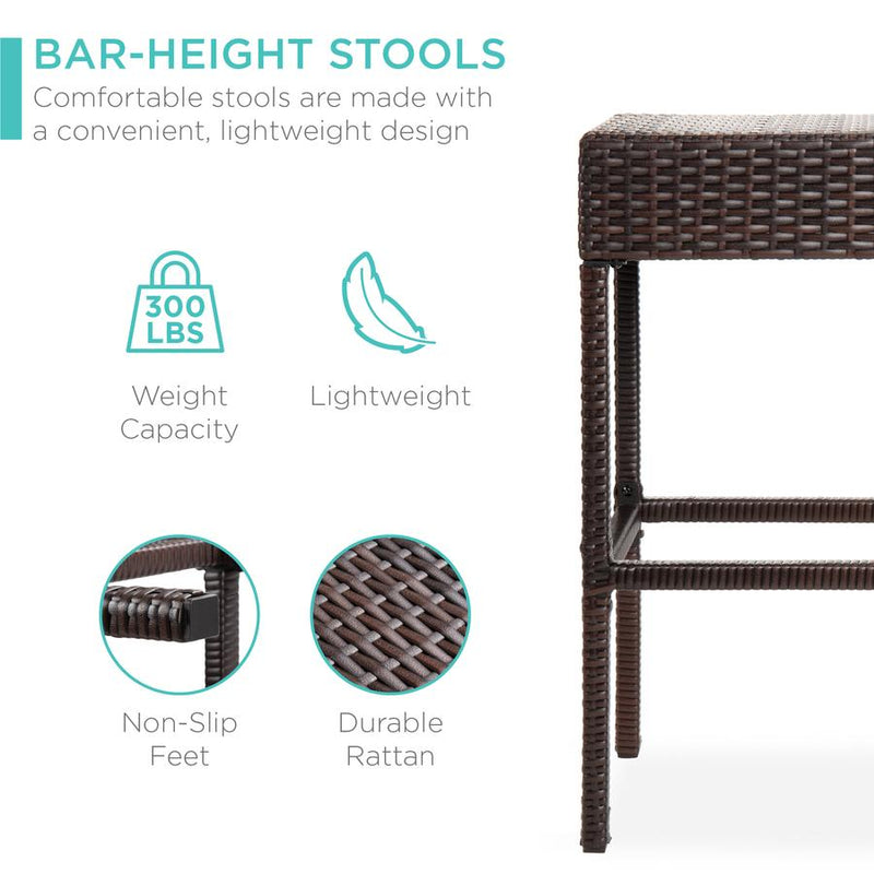 5-Piece Wicker Bar Set w/ 4 Stools, Built-In Bottle Opener, Hidden Storage - Kivo Store