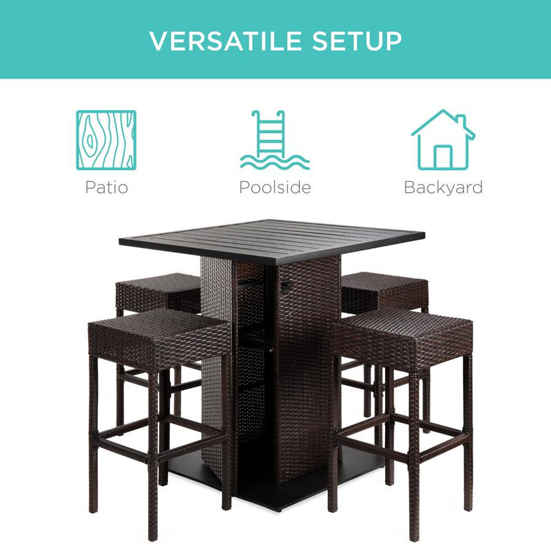 5-Piece Wicker Bar Set w/ 4 Stools, Built-In Bottle Opener, Hidden Storage - Kivo Store
