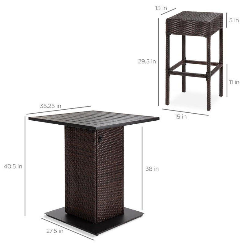 5-Piece Wicker Bar Set w/ 4 Stools, Built-In Bottle Opener, Hidden Storage - Kivo Store