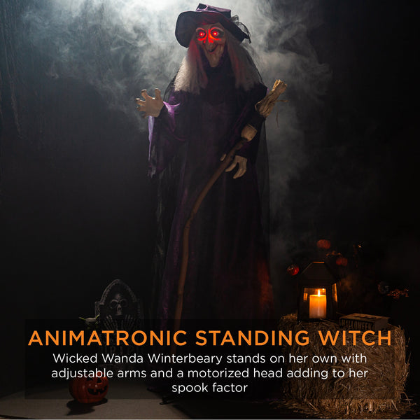 Wicked Wanda Standing Animatronic Witch with Sounds, LED Eyes - 5ft