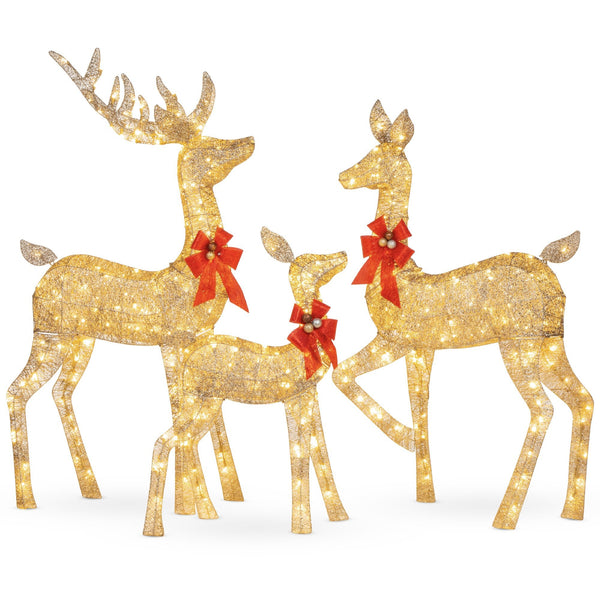 3-Piece Lighted Christmas Deer Set Outdoor Decor with LED Lights - Kivo Store