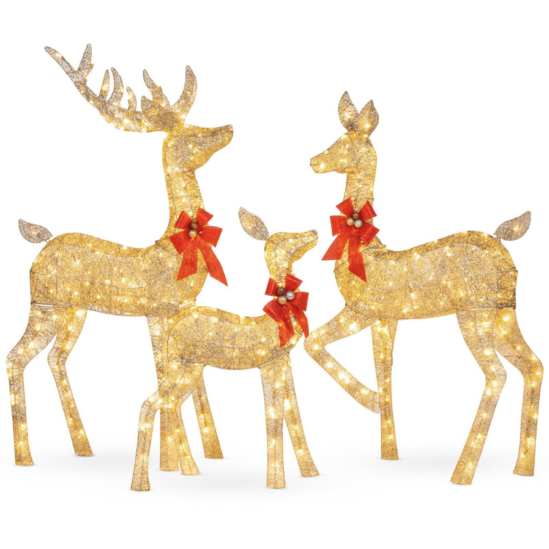 3-Piece Lighted Christmas Deer Set Outdoor Decor with LED Lights - Kivo Store