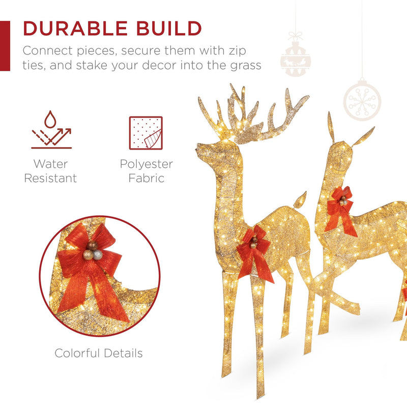3-Piece Lighted Christmas Deer Set Outdoor Decor with LED Lights - Kivo Store