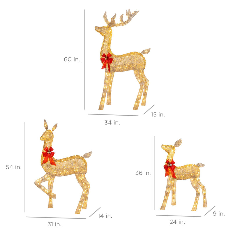 3-Piece Lighted Christmas Deer Set Outdoor Decor with LED Lights - Kivo Store