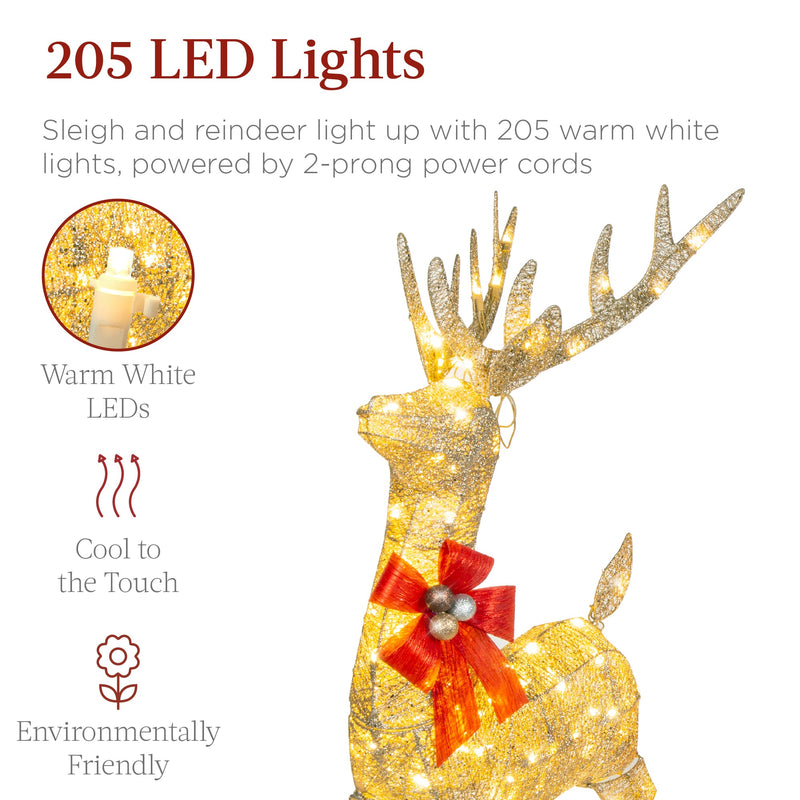 Lighted Christmas Reindeer & Sleigh Outdoor Decor Set w/ LED Lights - Kivo Store