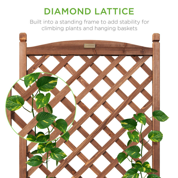 Wood Planter Box & Lattice Trellis w/ Drainage, Optional Wheels - 48in