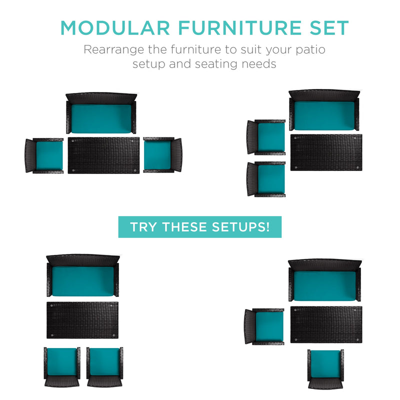 4-Piece Outdoor Wicker Conversation Patio Set w/ 4 Seats, Glass Table Top - Kivo Store