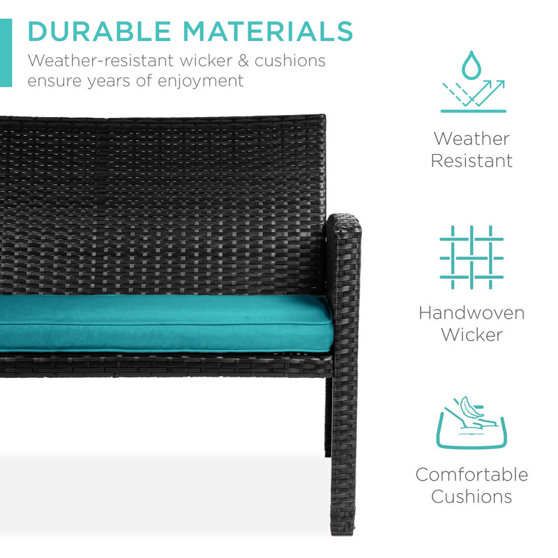 4-Piece Outdoor Wicker Conversation Patio Set w/ 4 Seats, Glass Table Top - Kivo Store