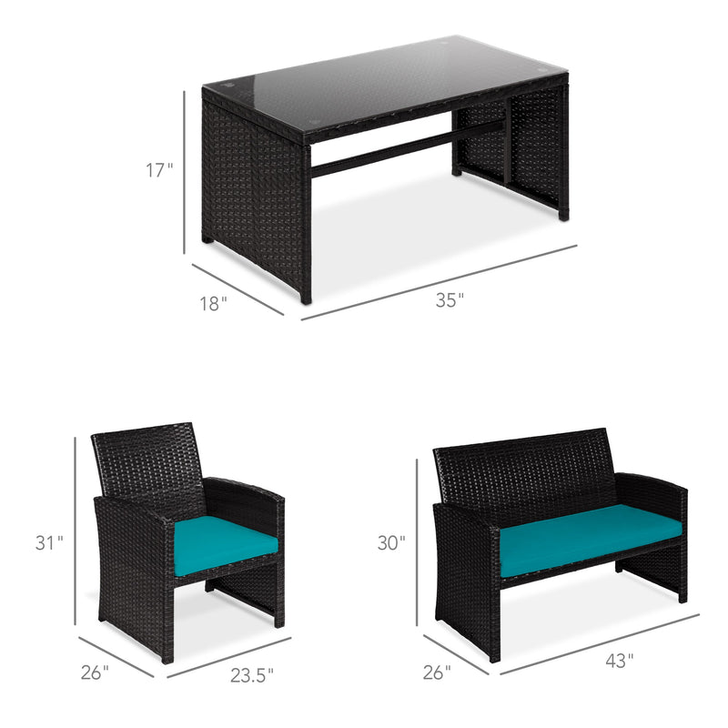 4-Piece Outdoor Wicker Conversation Patio Set w/ 4 Seats, Glass Table Top - Kivo Store