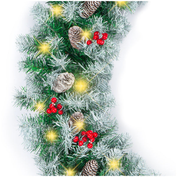 9ft Pre-Lit Christmas Garland w/ 50 Lights, Pine Cones, Berries - Kivo Store