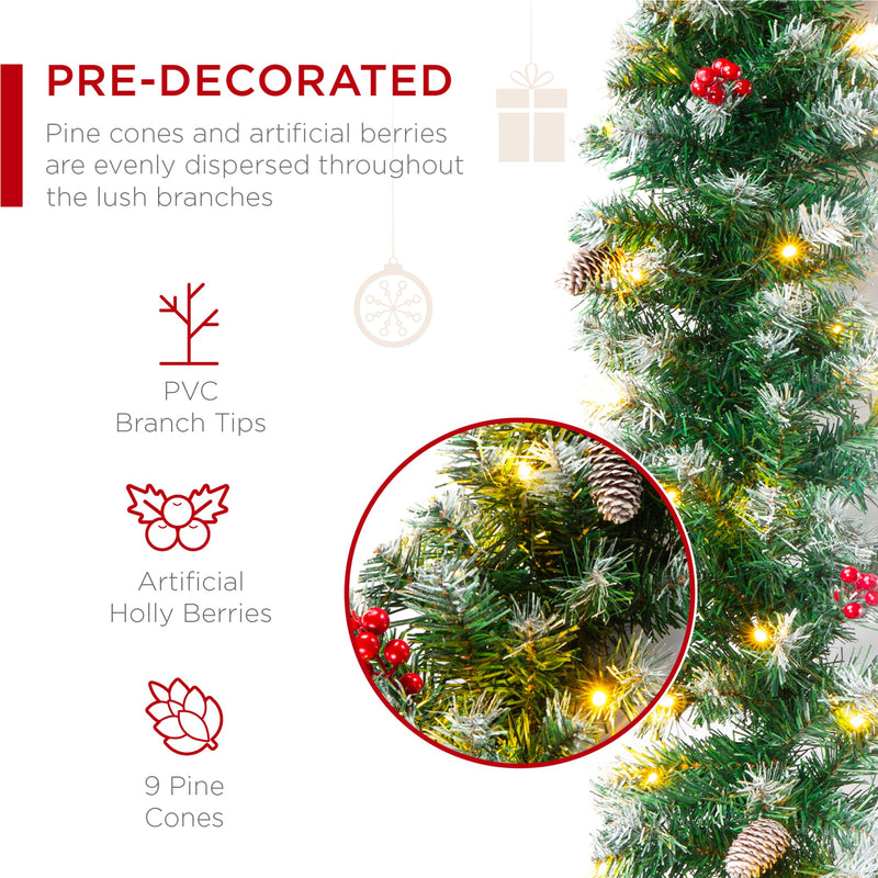 9ft Pre-Lit Christmas Garland w/ 50 Lights, Pine Cones, Berries - Kivo Store