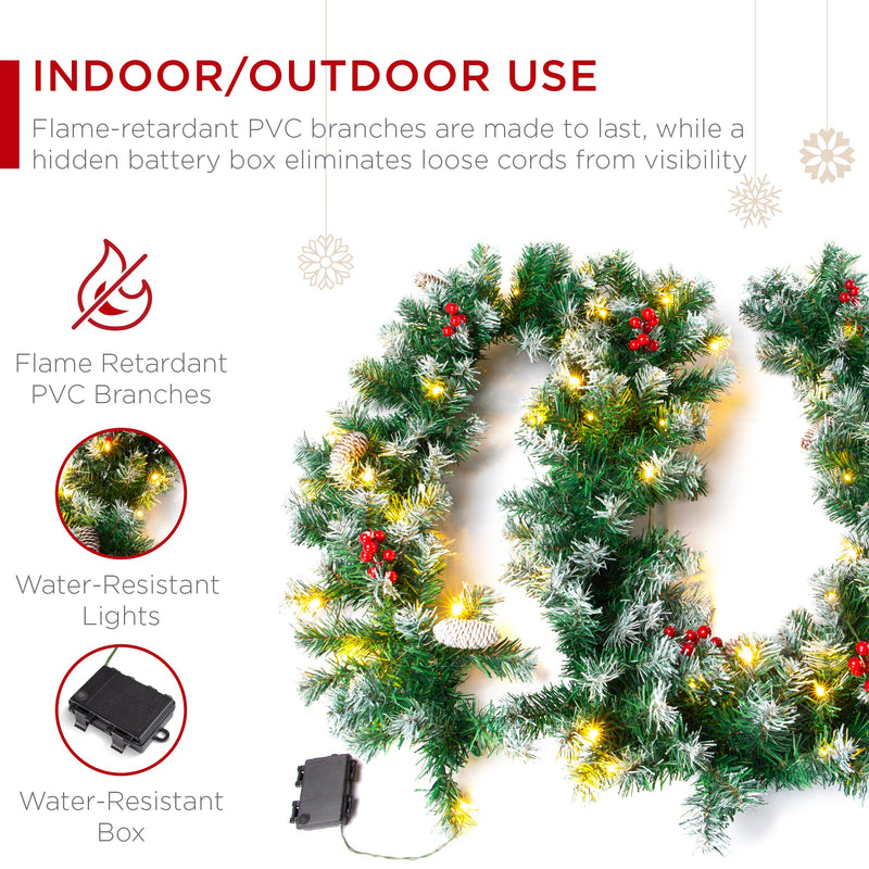 9ft Pre-Lit Christmas Garland w/ 50 Lights, Pine Cones, Berries - Kivo Store