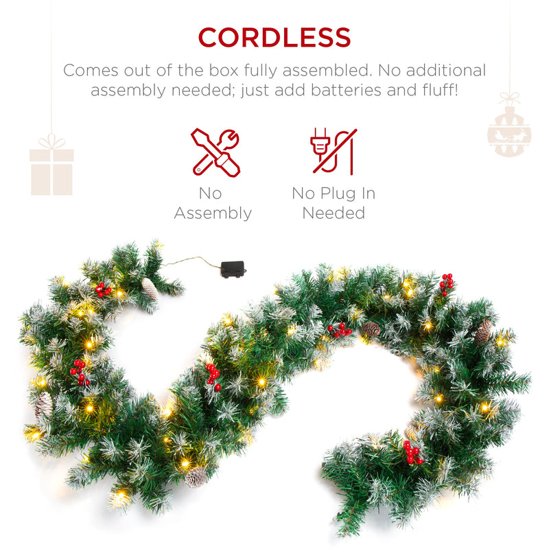 9ft Pre-Lit Christmas Garland w/ 50 Lights, Pine Cones, Berries - Kivo Store