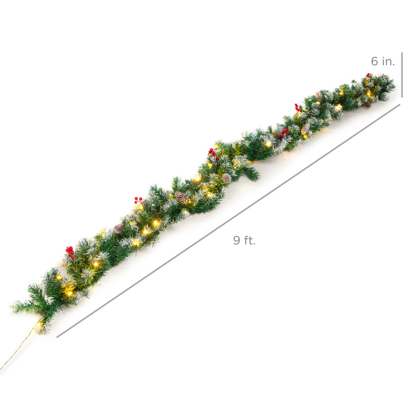 9ft Pre-Lit Christmas Garland w/ 50 Lights, Pine Cones, Berries - Kivo Store