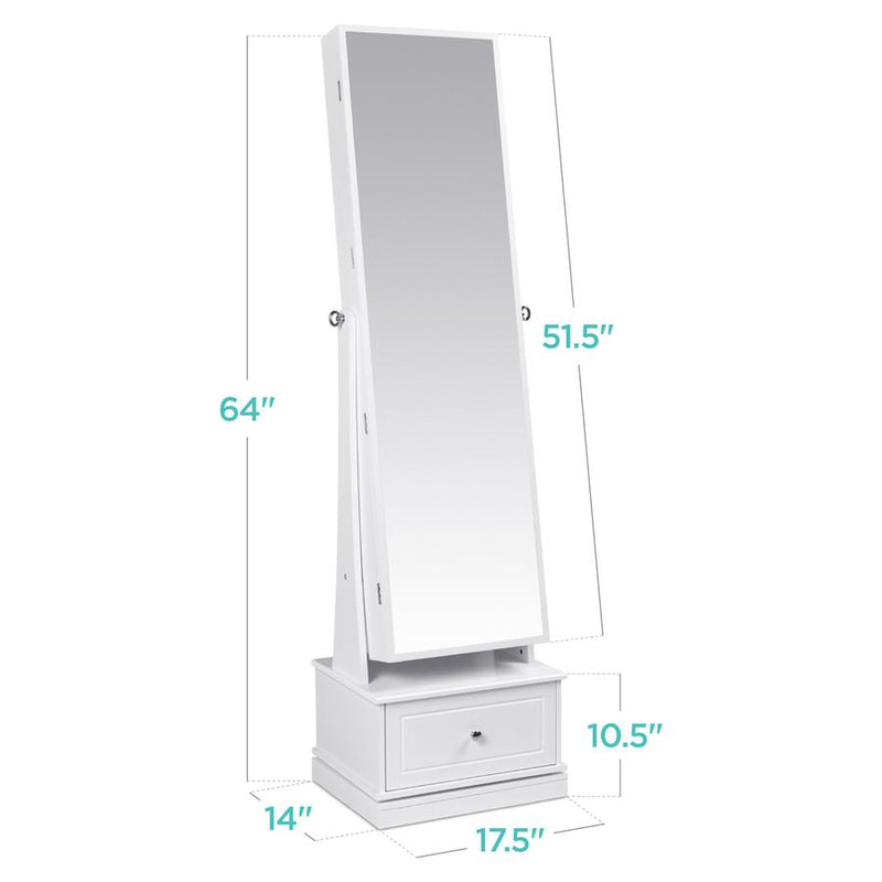 360 Swivel Mirrored Jewelry Cabinet Armoire w/ LED Lights, Mirror - Kivo Store