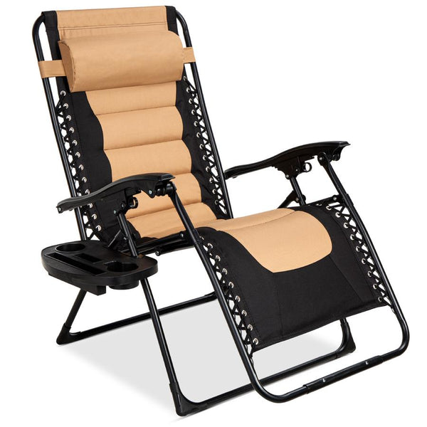 Oversized Padded Zero Gravity Chair, Folding Recliner w/ Headrest, Side Tray - Kivo Store
