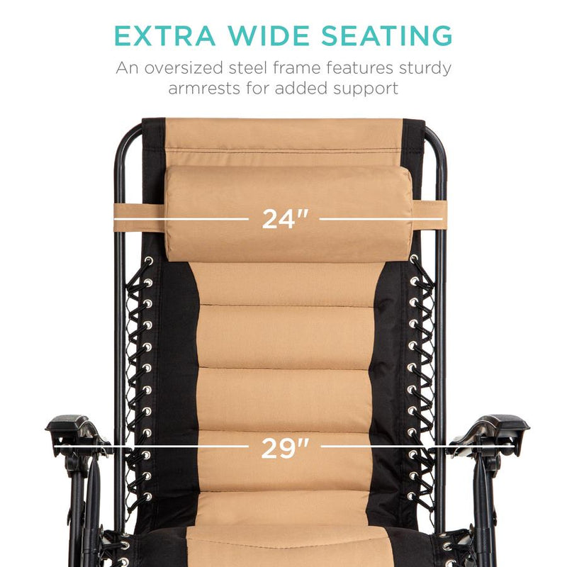 Oversized Padded Zero Gravity Chair, Folding Recliner w/ Headrest, Side Tray - Kivo Store