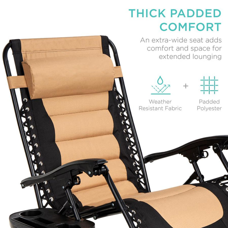 Oversized Padded Zero Gravity Chair, Folding Recliner w/ Headrest, Side Tray - Kivo Store