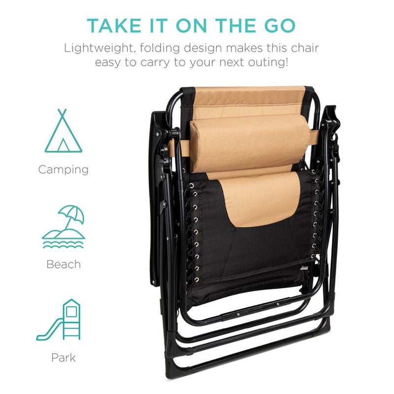 Oversized Padded Zero Gravity Chair, Folding Recliner w/ Headrest, Side Tray - Kivo Store