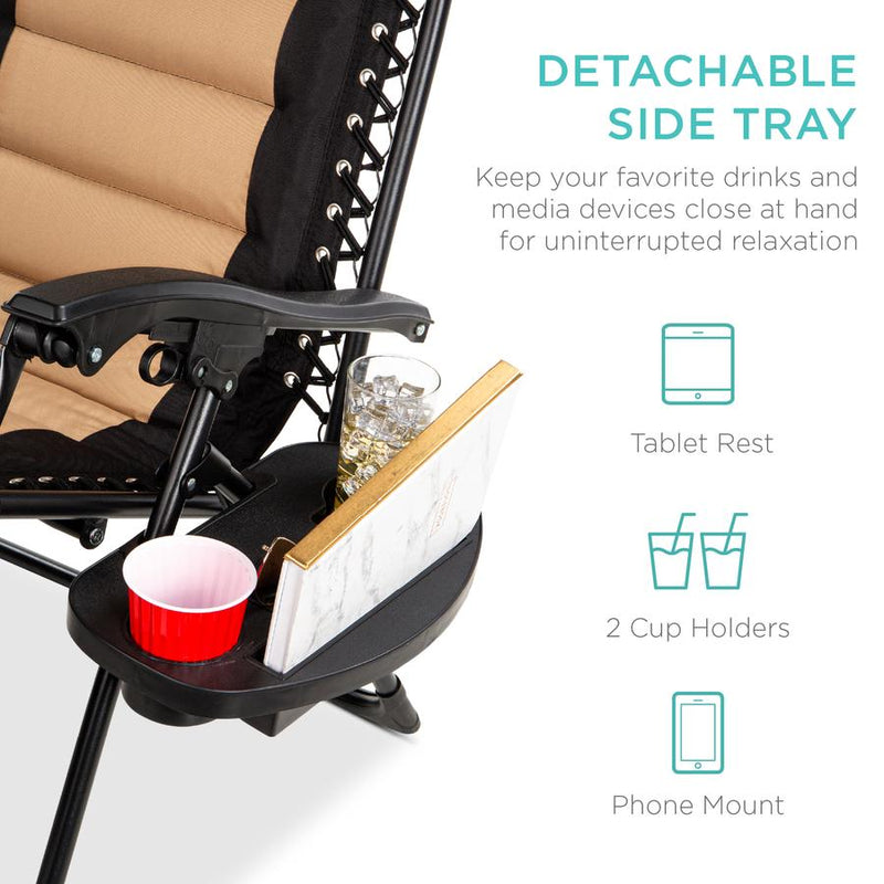 Oversized Padded Zero Gravity Chair, Folding Recliner w/ Headrest, Side Tray - Kivo Store