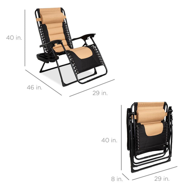 Oversized Padded Zero Gravity Chair, Folding Recliner w/ Headrest, Side Tray - Kivo Store