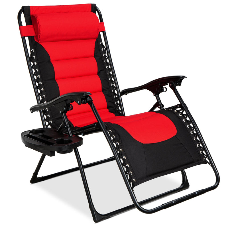 Oversized Padded Zero Gravity Chair, Folding Recliner w/ Headrest, Side Tray - Kivo Store