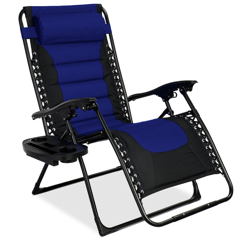 Oversized Padded Zero Gravity Chair, Folding Recliner w/ Headrest, Side Tray - Kivo Store